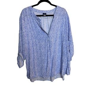 Basic Editions Women Blouse Size 3X Light Blue Animal Print